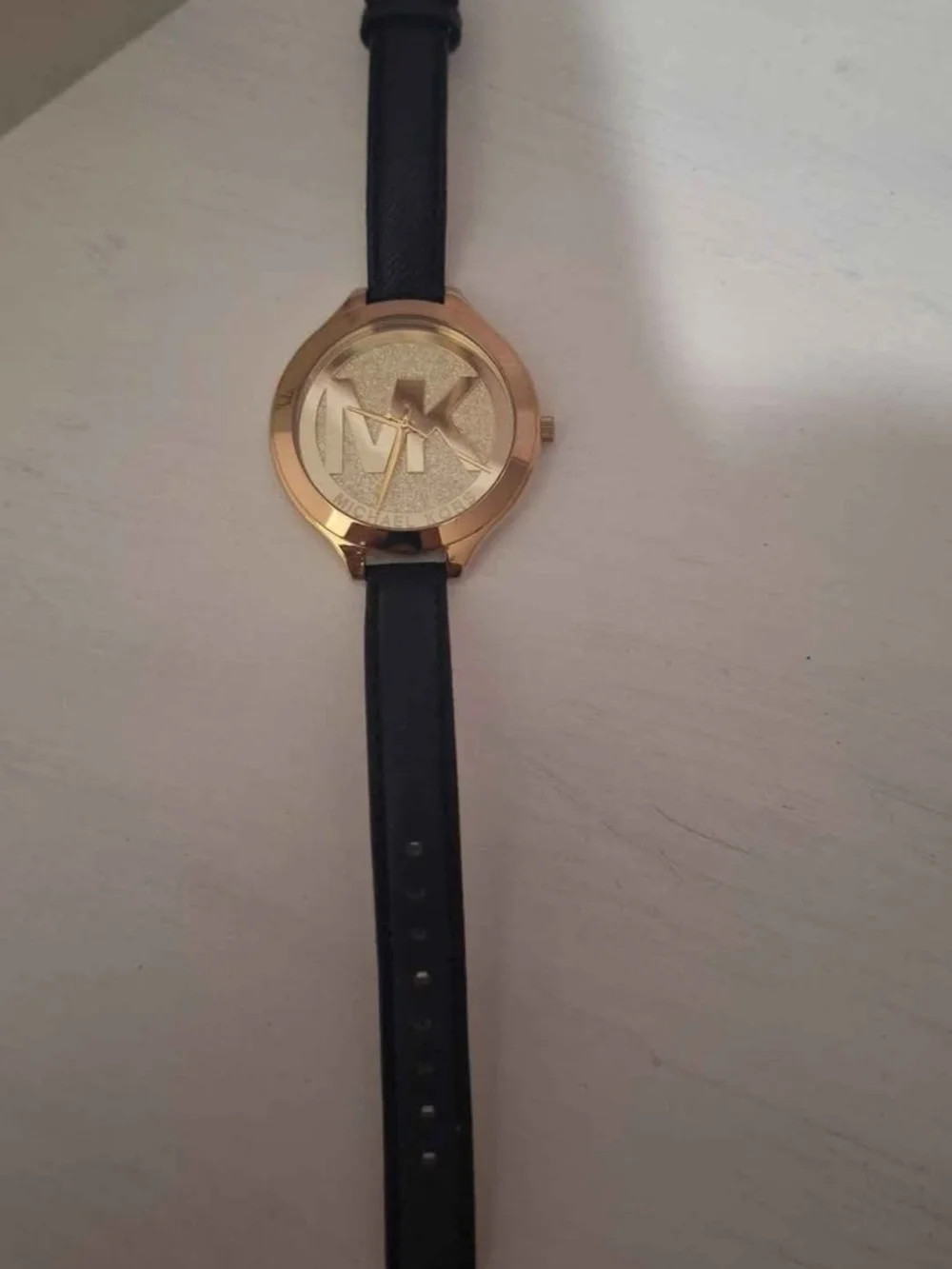 Michael Kors Gold Tone Watch with Black Strap